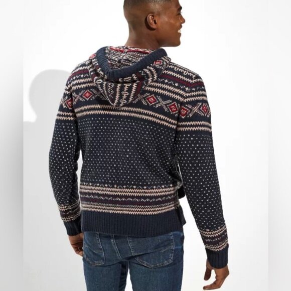 American Eagle AE Super Soft Birdseye Fairisle Hooded Sweater - Picture 2 of 9